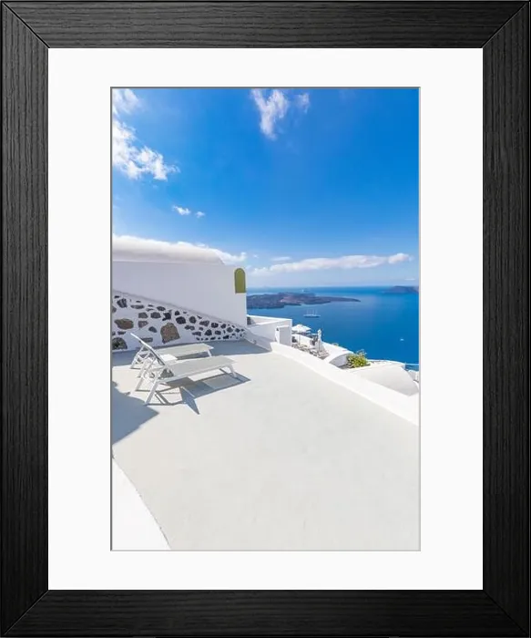 Framed Print : Amazing landscape of Fira, white architecture caldera view Santorini, Greece, cruise ships. Blue sky, wonderful summer mood, sunny vacation, holiday Framed Print : Amazing landscape of Fira, white architecture caldera view Santorini, Greece, cruise ships. Blue sky, wonderful summer mood, sunny vacation, holiday