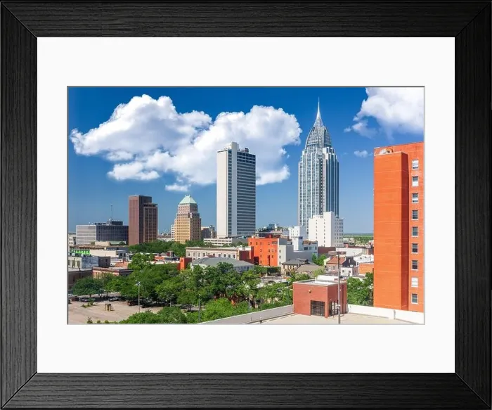 Framed Print : Mobile, Alabama, USA downtown skyline from above Framed Print : Mobile, Alabama, USA downtown skyline from above