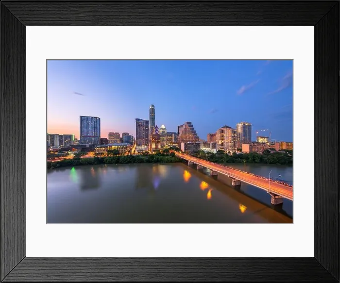 Framed Print : Austin, Texas, USA downtown city skyline on the Colorado River at dusk Framed Print : Austin, Texas, USA downtown city skyline on the Colorado River at dusk