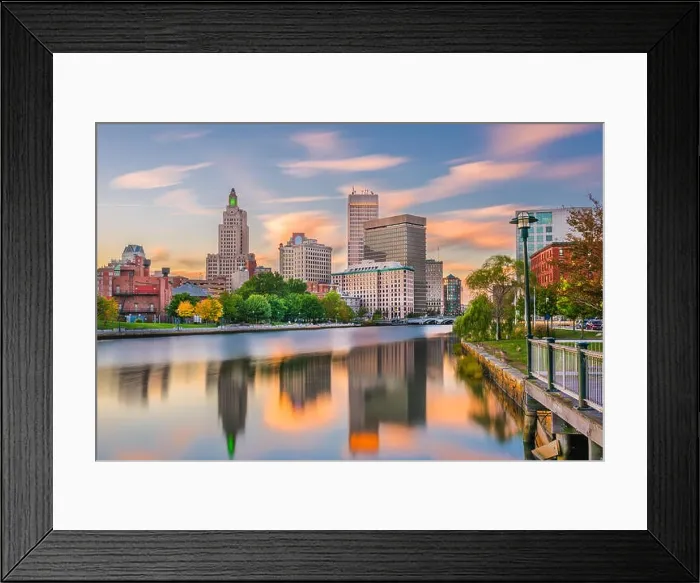 Framed Print : Providence, Rhode Island, USA downtown cityscape viewed from above the Providence River