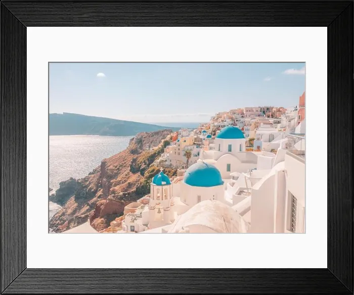 Framed Print : Santorini island, Greece. Incredibly romantic summer landscape on Santorini. Oia village in the morning light. Amazing view with white houses. Island Framed Print : Santorini island, Greece. Incredibly romantic summer landscape on Santorini. Oia village in the morning light. Amazing view with white houses. Island