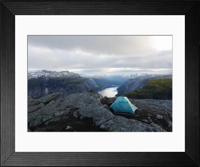 Framed Print : Alone tent on Trolltunga rock Framed Print : Alone tent on Trolltunga rock