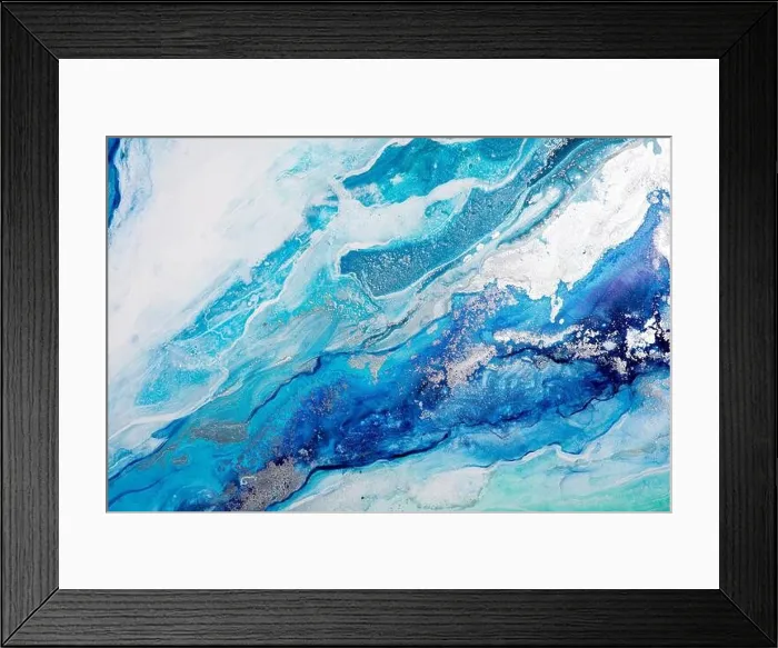 Framed Print : Abstract painting background in a fresh blue color. Painted by alcohol ink