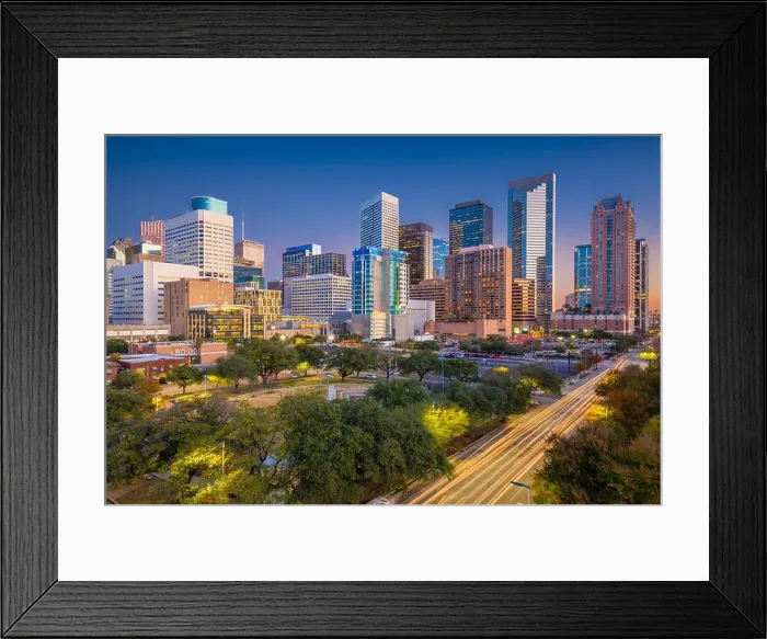 Framed Print : Houston, Texas, USA downtown park skyline at twilight Framed Print : Houston, Texas, USA downtown park skyline at twilight