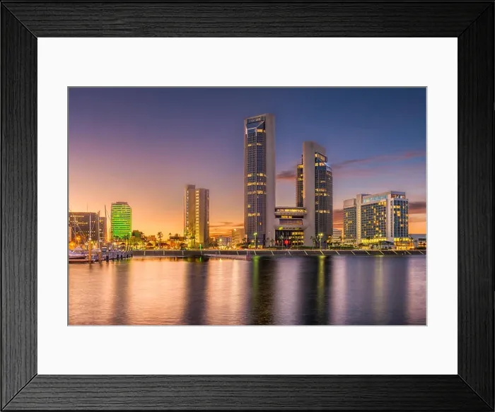 Framed Print : Corpus Christi, Texas, USA skyline on the bay after sunset