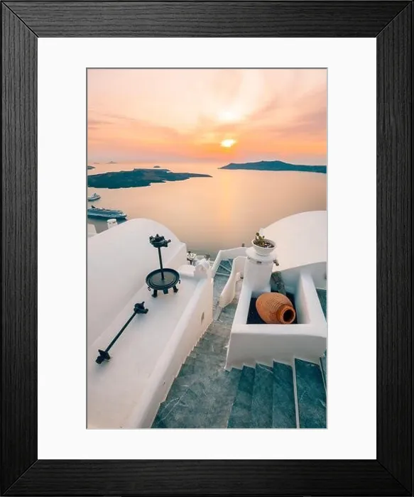 Framed Print : Amazing landscape of Fira, white architecture caldera view Santorini, Greece, cruise ships. Blue sky, wonderful summer mood, sunny vacation, holiday Framed Print : Amazing landscape of Fira, white architecture caldera view Santorini, Greece, cruise ships. Blue sky, wonderful summer mood, sunny vacation, holiday