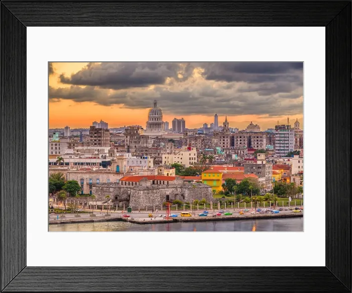 Framed Print : Havana, Cuba downtown skyline on the water just after sunset Framed Print : Havana, Cuba downtown skyline on the water just after sunset