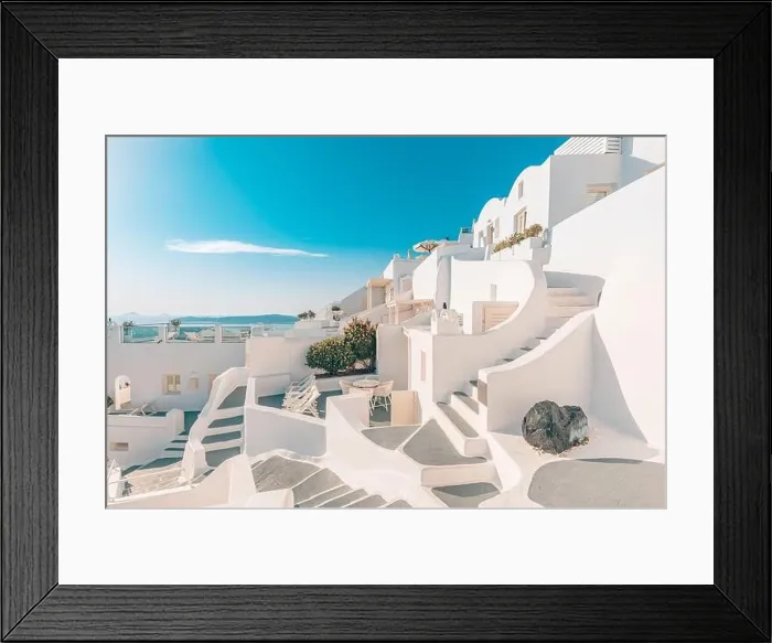 Framed Print : Amazing landscape of Fira, white architecture caldera view Santorini, Greece, cruise ships. Blue sky, wonderful summer mood, sunny vacation, holiday Framed Print : Amazing landscape of Fira, white architecture caldera view Santorini, Greece, cruise ships. Blue sky, wonderful summer mood, sunny vacation, holiday