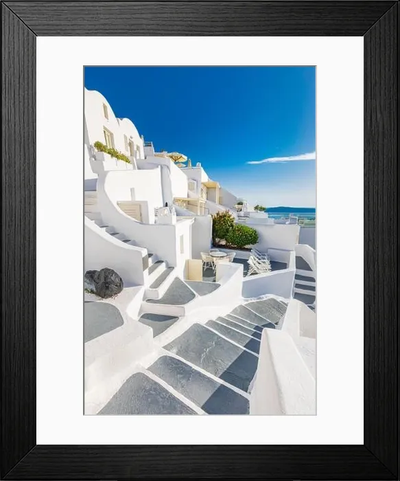 Framed Print : Amazing landscape of Fira, white architecture caldera view Santorini, Greece, cruise ships. Blue sky, wonderful summer mood, sunny vacation, holiday Framed Print : Amazing landscape of Fira, white architecture caldera view Santorini, Greece, cruise ships. Blue sky, wonderful summer mood, sunny vacation, holiday