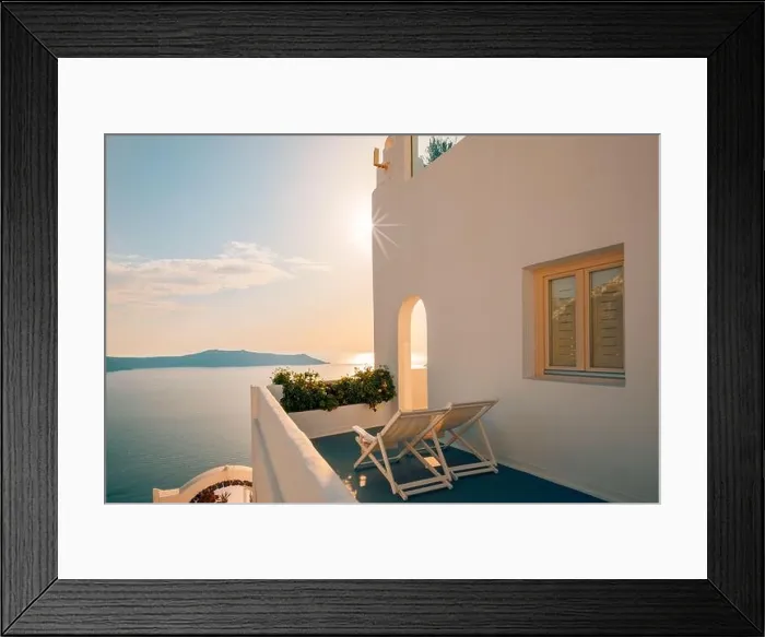 Framed Print : Amazing evening view over white architecture and romantic sunset light, Santorini, summer romance, honeymoon destination. Traveling concept, vacation Framed Print : Amazing evening view over white architecture and romantic sunset light, Santorini, summer romance, honeymoon destination. Traveling concept, vacation