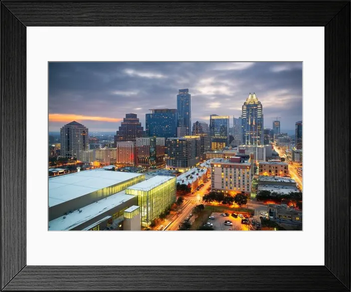 Framed Print : Austin, Texas, USA downtown cityscape at dusk Framed Print : Austin, Texas, USA downtown cityscape at dusk