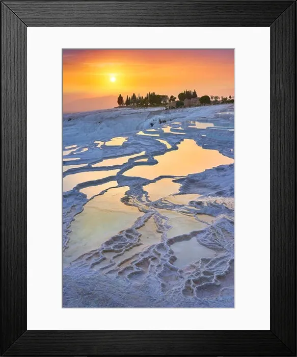 Framed Print : Pamukkale limestone terraces at sunset time, Pamukkale, Turkey Framed Print : Pamukkale limestone terraces at sunset time, Pamukkale, Turkey