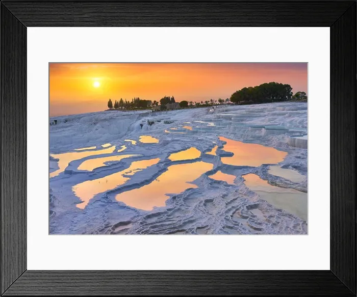 Framed Print : Pamukkale limestone terraces at sunset time, Pamukkale, Turkey Framed Print : Pamukkale limestone terraces at sunset time, Pamukkale, Turkey