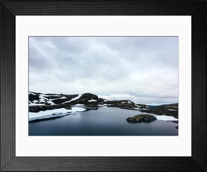 Framed Print : Typical norwegian landscape with snowy mountains Framed Print : Typical norwegian landscape with snowy mountains