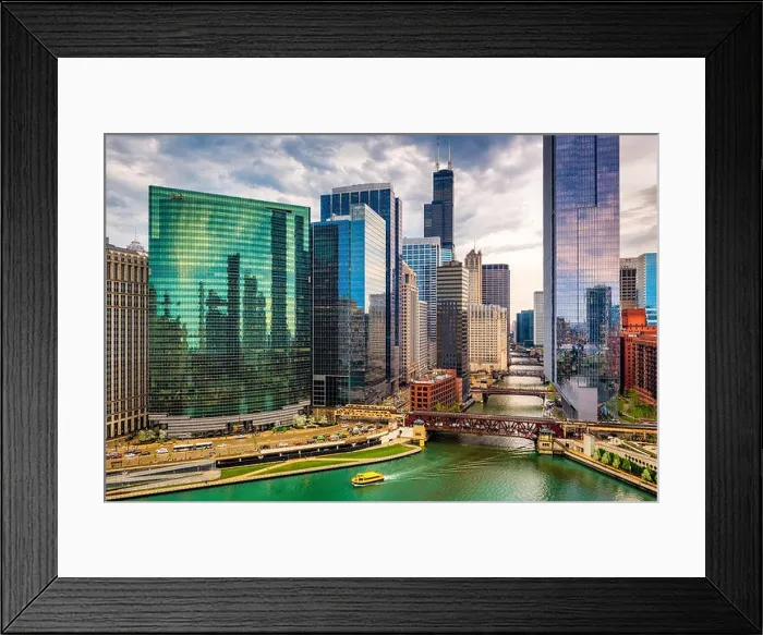 Framed Print : Chicago, Illinois, USA cityscape over the river at twilight