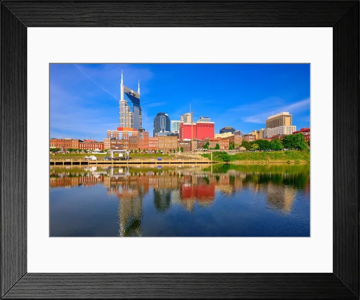 Framed Print : Nashville, Tennessee, USA downtown city skyline on the Cumberland River Framed Print : Nashville, Tennessee, USA downtown city skyline on the Cumberland River