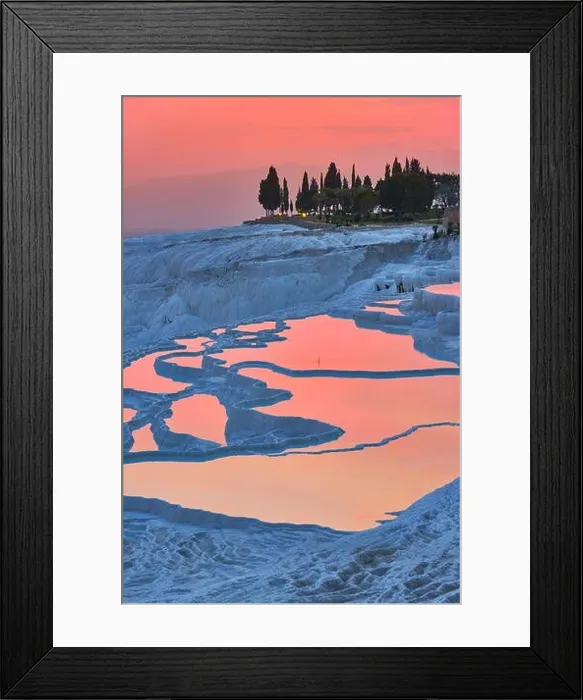 Framed Print : Pamukkale limestone terraces at sunset, Pamukkale, Turkey Framed Print : Pamukkale limestone terraces at sunset, Pamukkale, Turkey