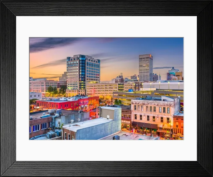 Framed Print : Memphis, Tennessee, USA city skyline over Beale Street at dusk Framed Print : Memphis, Tennessee, USA city skyline over Beale Street at dusk