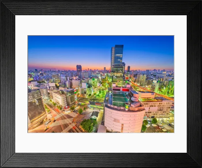 Framed Print : Shibuya, Tokyo, Japan city skyline over the famous scramble crosswalk at dusk Framed Print : Shibuya, Tokyo, Japan city skyline over the famous scramble crosswalk at dusk