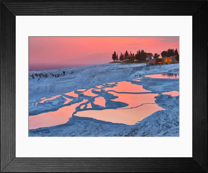 Framed Print : Pamukkale limestone terraces at sunset time, Pamukkale, Turkey Framed Print : Pamukkale limestone terraces at sunset time, Pamukkale, Turkey