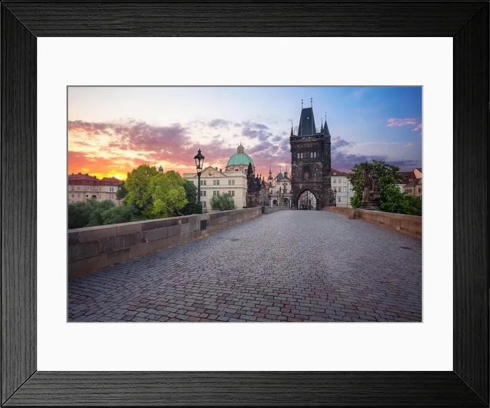 Framed Print : Prague, Charles Bridge. Cityscape image of iconic Charles Bridge with Old Town Bridge Tower in Prague, Czech Republic at sunrise Framed Print : Prague, Charles Bridge. Cityscape image of iconic Charles Bridge with Old Town Bridge Tower in Prague, Czech Republic at sunrise