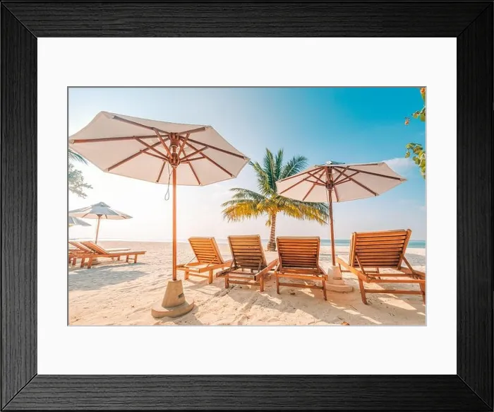 Framed Print : Beautiful sunset relax beach. Chairs on sandy beach near the sea. Summer holiday and vacation concept for tourism. Inspire romance tropical landscape Framed Print : Beautiful sunset relax beach. Chairs on sandy beach near the sea. Summer holiday and vacation concept for tourism. Inspire romance tropical landscape