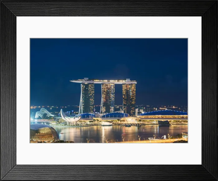 Framed Print : Singapore business district skyline in night at Marina Bay, Singapore Framed Print : Singapore business district skyline in night at Marina Bay, Singapore