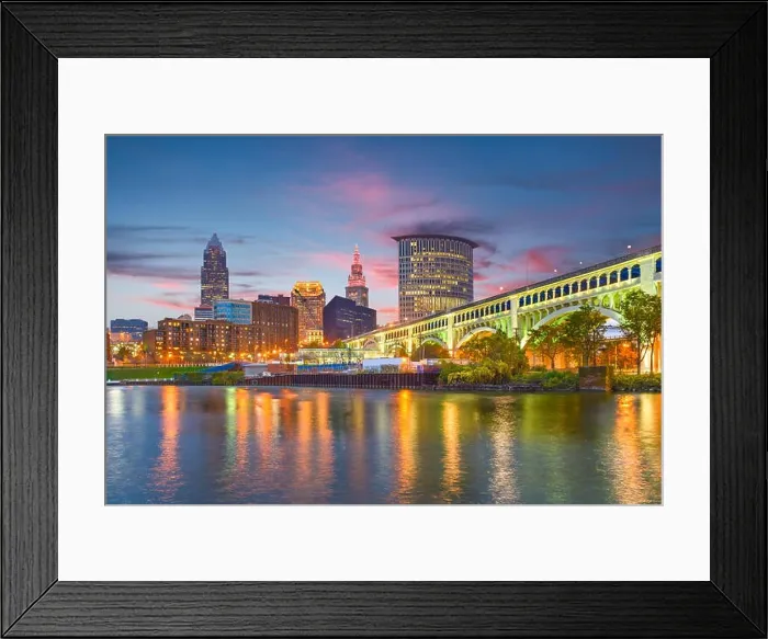 Framed Print : Cleveland, Ohio, USA downtown city skyline on the Cuyahoga River at twilight Framed Print : Cleveland, Ohio, USA downtown city skyline on the Cuyahoga River at twilight