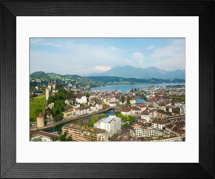 Framed Print : Aerial view of the old town, Lucerne city with lake Lucerne and Rigi mountain in background, Switzerland Framed Print : Aerial view of the old town, Lucerne city with lake Lucerne and Rigi mountain in background, Switzerland