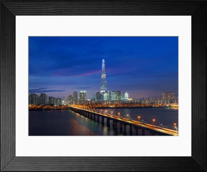 Framed Print : South Korea skyline of Seoul, The best view of South Korea with Lotte world mall at Jamsil