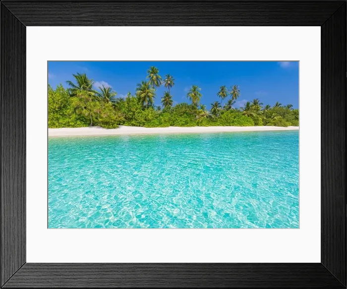 Framed Print : Tropical beach background as summer landscape with beach swing or hammock and white sand and calm sea for beach banner. Perfect beach scene vacation Framed Print : Tropical beach background as summer landscape with beach swing or hammock and white sand and calm sea for beach banner. Perfect beach scene vacation