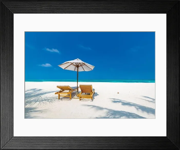 Framed Print : Tropical paradise beach with white sand and coco palms travel tourism wide panorama background. Luxury vacation and holiday banner tropical beach rest
