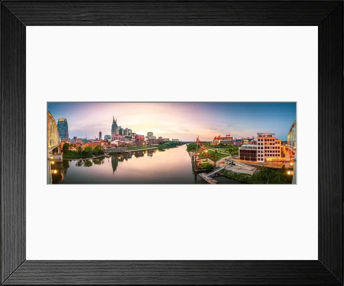 Framed Print : Nashville, Tennessee, USA downtown city skyline at dusk on the Cumberland River