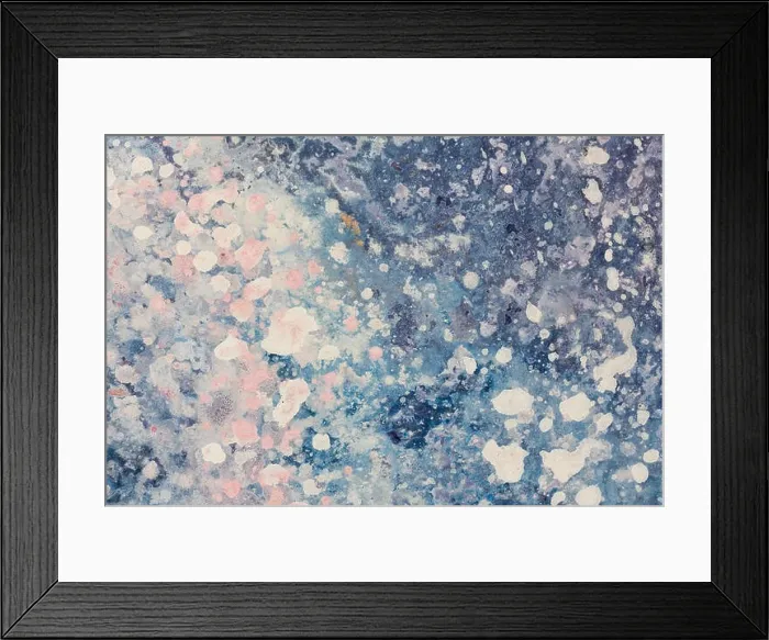 Framed Print : Abstract oil painting. Bright blue background. Water drops