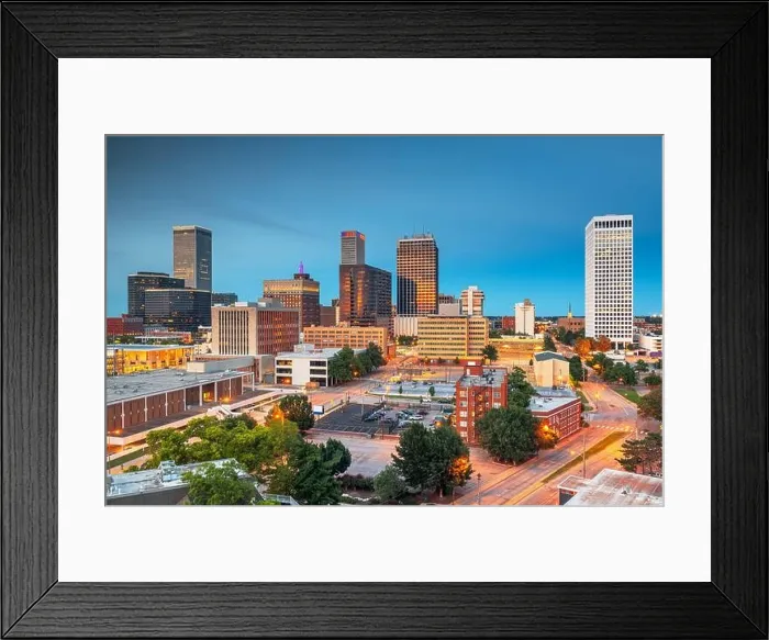 Framed Print : Tulsa, Oklahoma, USA downtown city skyline at twilight