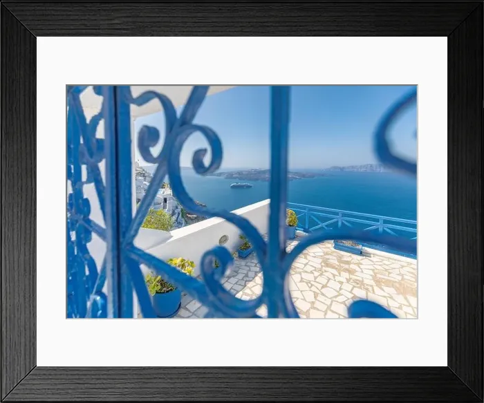 Framed Print : Beautiful white caldera view of Santorini in Greece. Summer vacations background. Luxury travel tourism concept. Amazing summer destination, relax Framed Print : Beautiful white caldera view of Santorini in Greece. Summer vacations background. Luxury travel tourism concept. Amazing summer destination, relax
