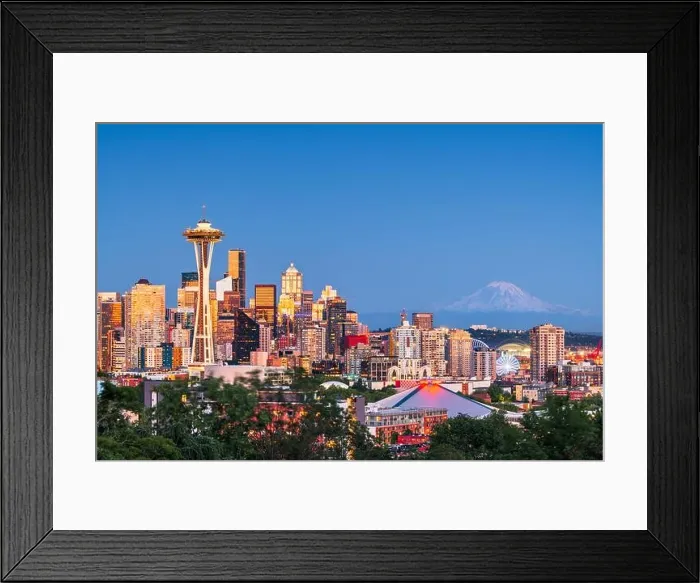 Framed Print : Seattle, Washington, USA downtown skyline at twilight with Mt. Rainier Framed Print : Seattle, Washington, USA downtown skyline at twilight with Mt. Rainier