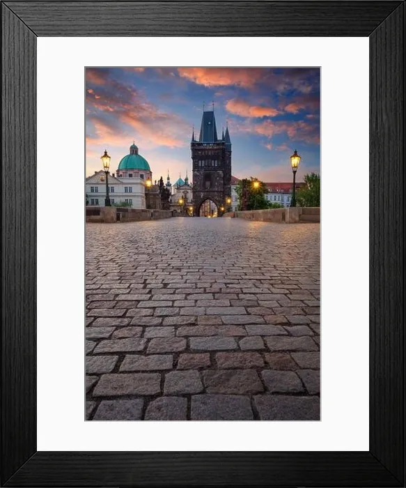 Framed Print : Prague, Charles Bridge. Cityscape image of iconic Charles Bridge with Old Town Bridge Tower in Prague, Czech Republic at sunrise Framed Print : Prague, Charles Bridge. Cityscape image of iconic Charles Bridge with Old Town Bridge Tower in Prague, Czech Republic at sunrise