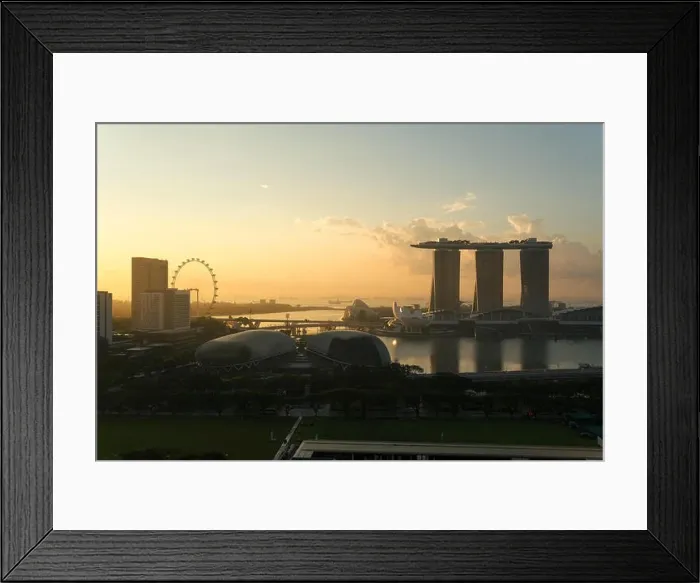 Framed Print : Singapore cityscape at dusk. Landscape of Singapore business building around Marina bay. Modern high building in business district area at twilight