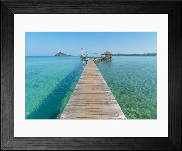 Framed Print : Wooden pier with tropical hut at resort in Phuket, Thailand. Summer, Travel, Vacation and Holiday concept Framed Print : Wooden pier with tropical hut at resort in Phuket, Thailand. Summer, Travel, Vacation and Holiday concept