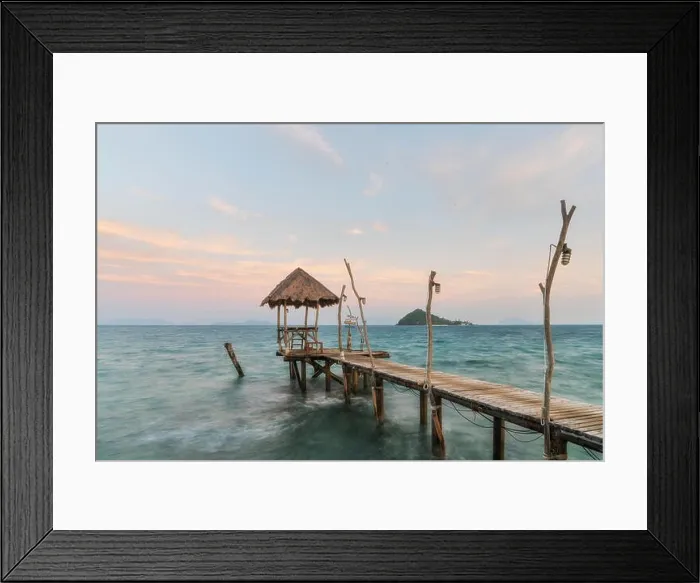 Framed Print : Wooden pier and hut in Phuket, Thailand. Summer, Travel, Vacation and Holiday concept Framed Print : Wooden pier and hut in Phuket, Thailand. Summer, Travel, Vacation and Holiday concept