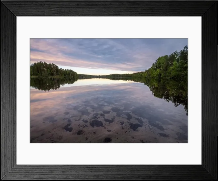 Framed Print : Scenic lake landscape with bright water and evening light at summer in Loppi, Finland Framed Print : Scenic lake landscape with bright water and evening light at summer in Loppi, Finland