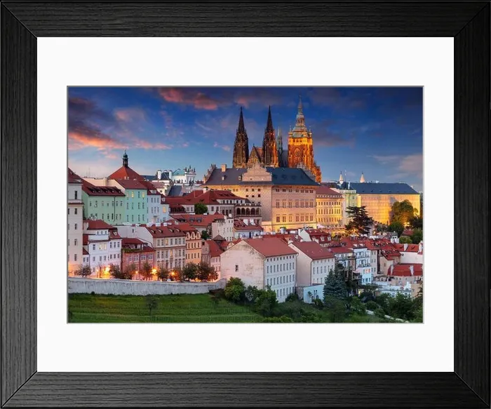 Framed Print : Prague. Aerial cityscape image of Prague, capital city of Czech Republic with St. Vitus Cathedral at twilight blue hour Framed Print : Prague. Aerial cityscape image of Prague, capital city of Czech Republic with St. Vitus Cathedral at twilight blue hour