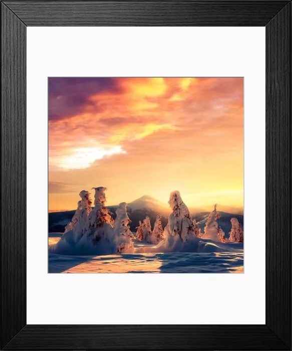 Framed Print : Fantastic winter landscape in snowy mountains glowing by morning sunlight. Dramatic wintry scene with frozen snowy trees at sunrise Framed Print : Fantastic winter landscape in snowy mountains glowing by morning sunlight. Dramatic wintry scene with frozen snowy trees at sunrise