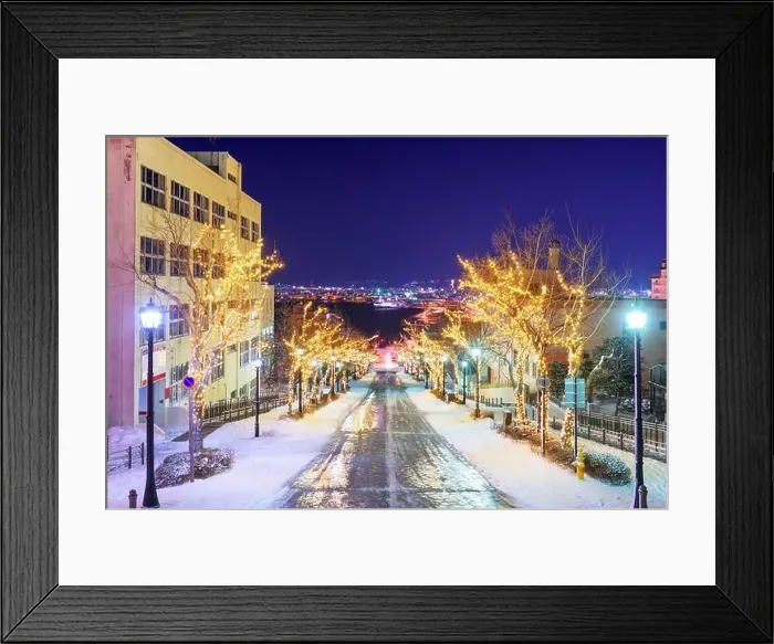 Framed Print : Hakodate, Hokkaido, Japan on Hachiman-zaka slope with holiday lighting at night Framed Print : Hakodate, Hokkaido, Japan on Hachiman-zaka slope with holiday lighting at night