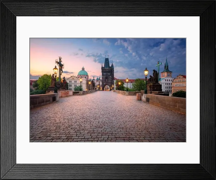 Framed Print : Prague, Charles Bridge. Cityscape image of iconic Charles Bridge with Old Town Bridge Tower in Prague, Czech Republic at sunrise Framed Print : Prague, Charles Bridge. Cityscape image of iconic Charles Bridge with Old Town Bridge Tower in Prague, Czech Republic at sunrise