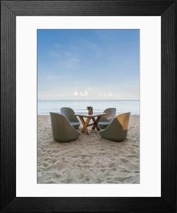 Framed Print : Beach Chairs in beach restaurant on summer island in Phuket, Thailand. Summer, Travel, Vacation and Holiday concept Framed Print : Beach Chairs in beach restaurant on summer island in Phuket, Thailand. Summer, Travel, Vacation and Holiday concept