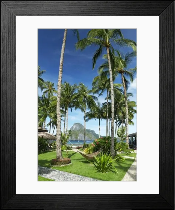 Framed Print : Tropical garden in front of the sea, hammock between a palm trees, El-Nido, Philippines Framed Print : Tropical garden in front of the sea, hammock between a palm trees, El-Nido, Philippines