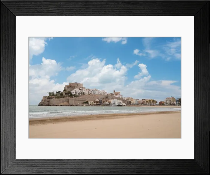 Framed Print : Pope Luna's Castle. Valencia, Spain. Peniscola. Castell. The medieval castle of the Knights Templar on the beach. Beautiful view of the sea and the ba Framed Print : Pope Luna's Castle. Valencia, Spain. Peniscola. Castell. The medieval castle of the Knights Templar on the beach. Beautiful view of the sea and the ba