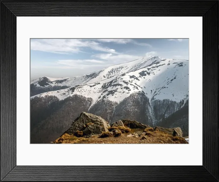 Framed Print : Snowy hills with orange grass and clear blue sky in spring mountains. Landscape photography Framed Print : Snowy hills with orange grass and clear blue sky in spring mountains. Landscape photography